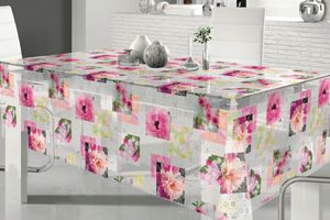 PVC Tischdecke Transparent Klarsichtfolie mit Druck PAULIN - Eckig - Länge & Breite wählbar - abwaschbar - Blumen Blüten pink, Größe:130 x 170 cm