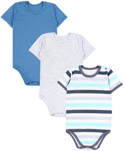 TupTam Kinder Uni Kurzarm Body Baumwolle 3er Set , Farbe: Streifen Grau Mint / Grau / Jeansblau, Größe: 116