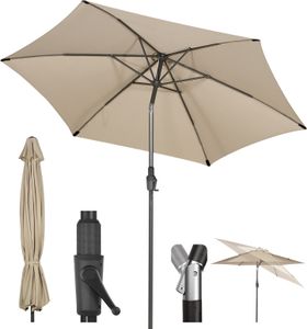 Sekey Sonnenschirm 270 cm Gartenschirm UPF50+ Knickbar, Terrassenschirm für Garten, Balkon und Café, Taupe