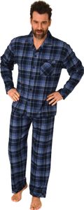 Durchgeknöpfter Herren Flanell Schlafanzug langarm, Pyjama mit Karo-Muster ; marine , 50