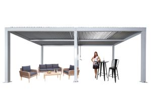 Pergola HWC-L46, Gartenpavillon Lamellen-Pavillon, 11cm-Aluminium-Gestell, Regenrinne sturmfest, 3x6m  weiß