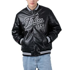 Fubu Pánske bomber bunda Varsity kožená bunda v čiernej 6075111 veľkosť L