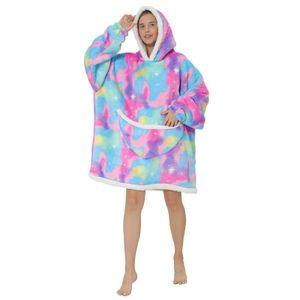 Übergroße Decke Hoodie – Sherpa Fleece tragbare Decke für Unisex Erwachsene Frauen Männer Flauschig Riesen Bequem Kapuzen-Sweatshirt, Watercolor