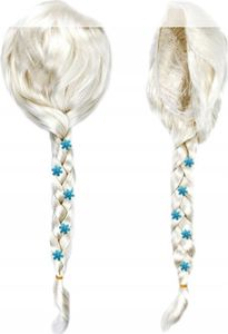 Kostüm-Perücke Blonde Elsa/Rapunzel Perücke mit Zopf, Blumen & Netz für Kinder, 73 cm
