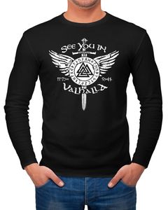 Herren Longsleeve See you in Valhalla Schwert Runen Odin Vikings Langarm-Shirt Fashion Streetstyle Neverless® schwarz L