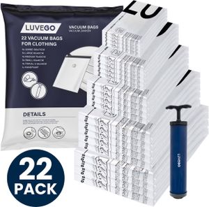 Luvego Aufbewahrung 22 Stück in allen gängigen Größen M XL Jumbo Extra Robust Vakuum Vakuumbeutel für Kissen Bettdecken Kleidung Inklusive Hand