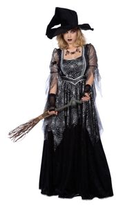 Damen Kostüm Spinnen Netz Hexe Kleid schwarz silber Halloween Fasching Gr. 48