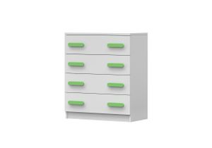 Kommode Sideboards Highboard für das Kinderzimmer  80cm Weiß/Weiß mit 4 Schubladen und grüne Griffe  Jonas 02