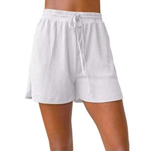 Frauen Feste Elastische Taille Shorts Sommer Strand Lässige Kordelzug Hot Pants,Farbe:Weiß,Größe:L