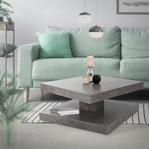 Konferenční stolek ML-Design s 360° otočnou deskou a úložným prostorem, 78x78x36 cm, šedý/betonový vzhled, stolek do obývacího pokoje s velkým úložným prostorem, odkládací stolek, stolek do obývacího pokoje