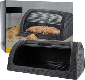 Posten Anker Brotkasten aus Kunststoff, Aufbewahrung für n, 41 x 26 x 18 cm, stilvolle Brotbox, Brot frisch aufbewahren, grau anthrazit