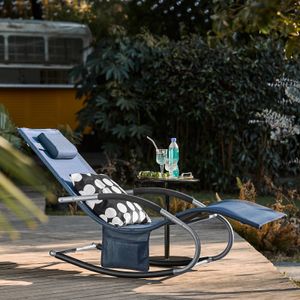 SoBuy OGS28-NB Swingliege Gartenliege mit Tasche und Kopfkissen Schaukelliege Sonnenliege Liegestuhl für Gärten, Höfe, Strände, Balkone Denimblue