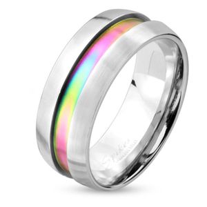 64 (20.4) Silberner Edelstahlring mit Regenbogen Mittelring 49-70 Damen & Herren