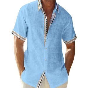 Herren kurze Ärmel Hemden regulär Fit T-Shirt Hawaiian Button Down Bluse Commuting Tops  Blau,Größe:3xl