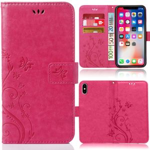 Handy Tasche für Apple iPhone XR Schutz Hülle Handyhülle mit Blumenmuster Klapp Hülle mit Standfunktion und Kartenfächer Pink