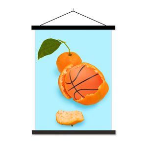 MuchoWow® Textilposter Basketball - Orange - Obst - Orange - Blatt 120x160 cm mit schwarzem Rahmen - Magnetischer