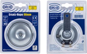 alca® Hupe Signalhorn 90 mm 12 V elektrisch 440 Hz Hochtöne 110 dB laut silberne Farbe universell für viel Fahrzeuge EU-