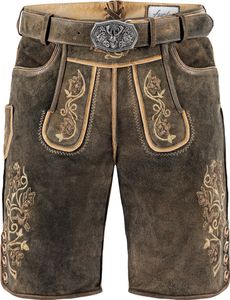 Langes Dirndl Lea rot mit grüner Schürze 36