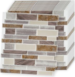 LARS360 10er Wandaufkleber Mosaik Küche Fliesenfolie 3D Fliesenaufkleber PVC Klebefolie[Marmor-Design-Gelb]