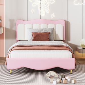 okwish Kinderbett 90*200 cm, weiches Kunstlederbett, süßes Mädchenbett für zu Hause, mit Lattenrost, rosa (ohne Matratze)