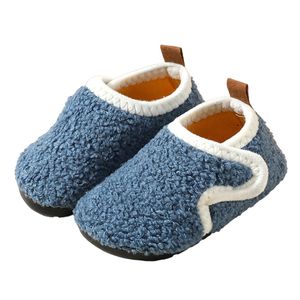 ASKSA Kinder Fleece Futter Hausschuhe Foam Pluesch Baumwolle Pantoffeln Antirutsch Hausschuh, Blau, Groesse: 34-35
