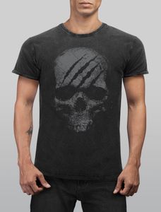 Herren Vintage Shirt Totenkopf Skull Totenschädel Skelett Print Aufdruck Fashion Streetstyle Neverless® schwarz XL