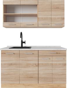 Vicco Single küche R-Line, 140 cm , AP Marmor, Sonoma/Goldkraft Eiche