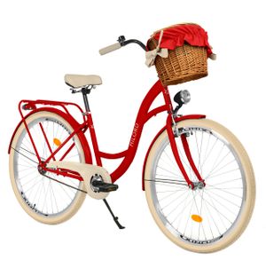 Milord Komfort Fahrrad Mit Weidenkorb City Damenfahrrad, 26 Zoll, Rot, 1-Gang
