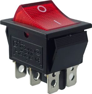 Wippschalter, Umschalter, Kippschalter, Geräteschalter 6-polig 16A 250 rot, beleuchtet