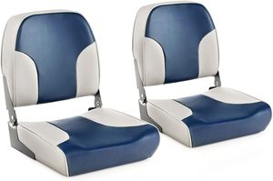 COSTWAY 2er Set Bootssitz klappbar, Bootsstuhl mit 12 cm dicker Schwammpolsterung, gepolsterter Steuerstuhl, blau-beigegrau, 49 x 41 x 47 cm