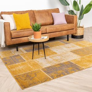 Teppich Vintage - Spring Patchwork Ockergelb Taupe - 240x330cm - Boho, Klassik, Ländlich, Orientalisch - Wohnzimmer, Esszimmer, Schlafzimmer -  FRAAI | Home & Living