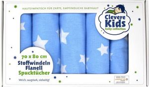 Clevere Kids baby-collection Molton Flanellwindeln 5er Pack Geschenkset - Motiv:  Stern hellblau-weiß