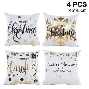 4 Stück Kissenbezug Frohe Weihnachten Dekorative Kissenhülle Winter Muster Baumwolle Leinen Werfen Sie Kissenbezüge 45x45 cm