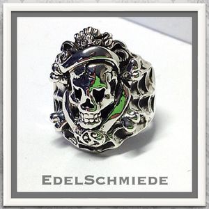 Edelschmiede925 üppiger Silberring mit Totenkopf in 925 Silber Ringgröße 66