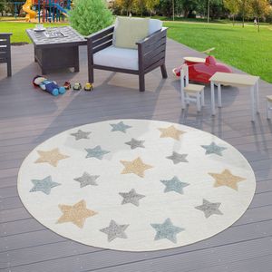 Kinderzimmer Outdoor Teppich Kinder Rund Spielteppich Sternen Design Beige Größe Ø 120 cm Rund
