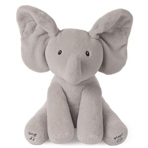 Musikspielzeug, Plüsch Spielzeug für Kinder, mit einem englischen Lied, Elefant Peekaboo, grau