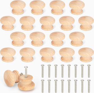BELLE VOUS Runde Möbelknöpfe Türknauf aus Holz (20er Pack) - Knauf für Schrank - Schubladenknöpfe Holzgriffe für Schränke - Unbehandelte Türknöpfe mit