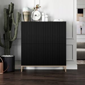 Nowoczesna Komoda RTV Glamour Szafka RTV Glamour Czarny Mat 112 cm ryflowane fronty
