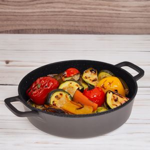 KAMILLE Pfanne JOSELU Marmorpfanne 28 cm 4 l Induktion dicke Antihaft-Pfanne Grau Aluminiumtopf mit Deckel