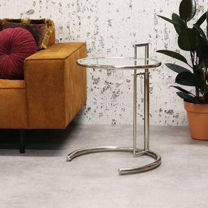 Manahee Design | Beistelltisch Taffy aus Glas und verchromtem Metall | 51 x 51 x 100 cm