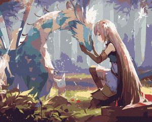 Zuty - Malování podle čísel - ANIME DÍVKA S DRAKEM, 40x50 cm, bez rámu a bez vypnutí plátna