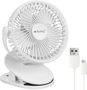 Ruhhy 25566 Wentylator z klipsem USB, 1200 mAh, USB-C, biały