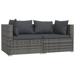 vidaXL 2-Sitzer-Sofa mit Kissen Grau Poly Rattan