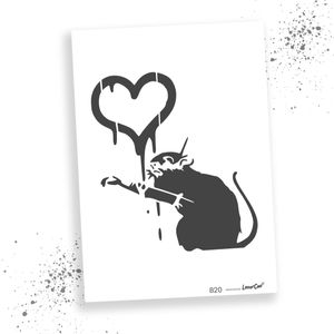 LaserCad Schablonen BANKSY Streetart  (B20, Love Rat, DIN A5) Stencil für Graffiti, Airbrush, Deko