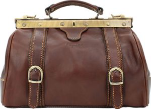 bupell Arzttasche Vico  aus pflanzlich gegerbtem Leder - Handgefertigt in Italien - Hebammentasche Doktortasche   Marrone (Braun)