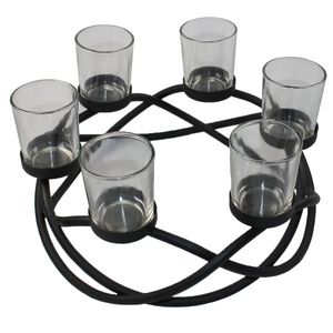 Kerzen-Halter für 6 Kerzen Metall Glas Deko Teelicht-Halter Kerzenleuchter Kerze