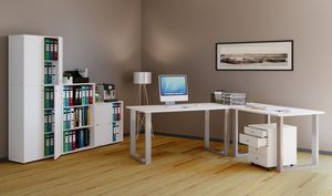 VCM Holz Schreibtisch Computertisch Arbeitstisch Büromöbel Lona 50 U Silber Weiß