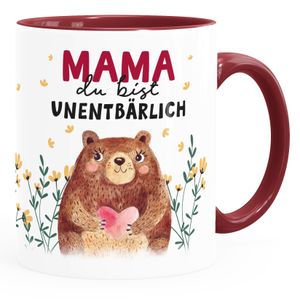 Kaffee-Tasse Muttertag lustig Spruch Mama du bist unentbärlich Bär Geschenk Geburtstag Mutter SpecialMe® weiss-innen-bordeauxrot Keramik-Tasse
