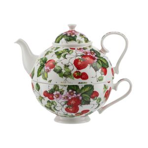 Teeset Tea for one Kanne und Tasse aus BrillantporzellanNachbildung Erdbeere