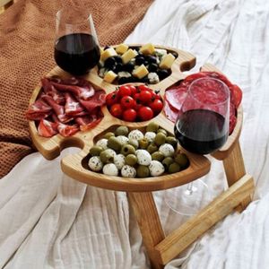 Klappbarer Weintisch mit Weinglashalter Holz Tragbarer Picknicktisch Weinglasregal Snack Teiler für Campingausrüstung Außenbereich Wandern(30*16cm)